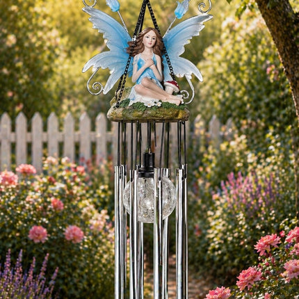 Wind Chimes Fairy Hanging Solar Powered LED Crackle Ball - Blue