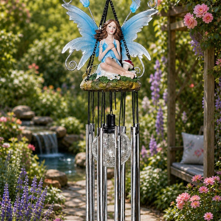 Wind Chimes Fairy Hanging Solar Powered LED Crackle Ball - Blue