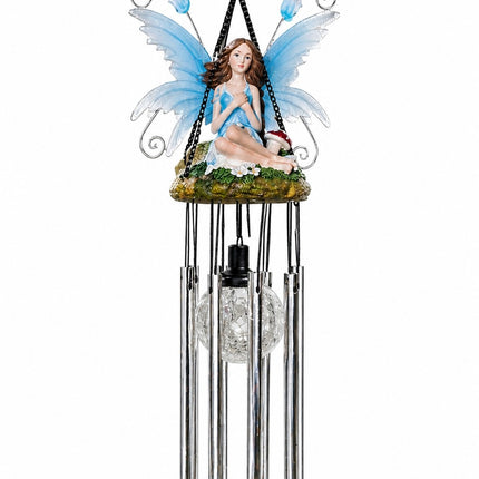 Wind Chimes Fairy Hanging Solar Powered LED Crackle Ball - Blue