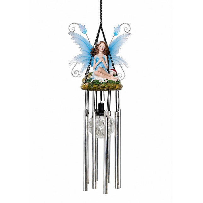 Wind Chimes Fairy Hanging Solar Powered LED Crackle Ball - Blue