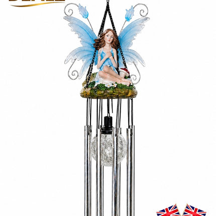 Wind Chimes Fairy Hanging Solar Powered LED Crackle Ball - Blue