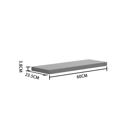 Grey High Gloss Floating Wall Shelf – 60cm MDF Display Storage Unit for Living Room, Bedroom, Kitchen – Modern Hidden Bracket Wall-Mounted Shelf