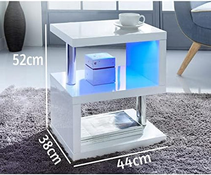 High Gloss 2 Tier Side/Coffee Table With LED Light Living Room Decor-White