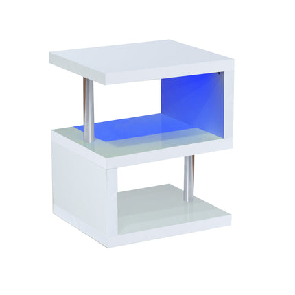 High Gloss 2 Tier Side/Coffee Table With LED Light Living Room Decor-White
