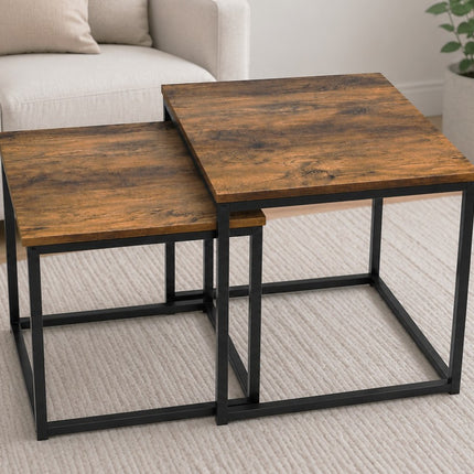 Square Nest of 2 Tables Living Room Furniture Space Saving Idea Decoration