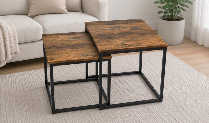 Square Nest of 2 Tables Living Room Furniture Space Saving Idea Decoration