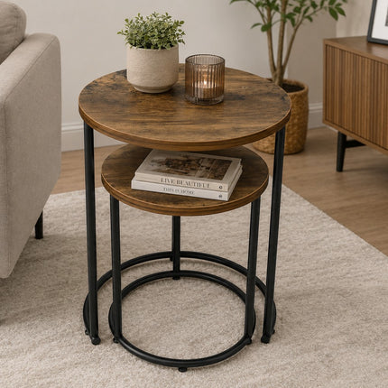 Round Nesting Table Set of 2 Side End Coffee Tables Living Room Furniture