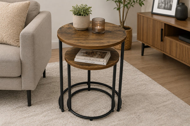 Round Nesting Table Set of 2 Side End Coffee Tables Living Room Furniture