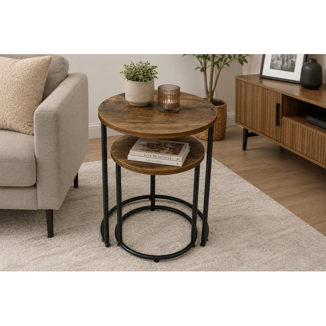 Round Nesting Table Set of 2 Side End Coffee Tables Living Room Furniture