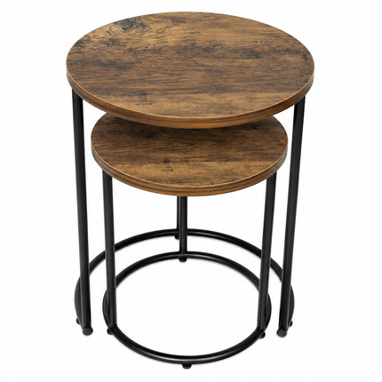 Round Nesting Table Set of 2 Side End Coffee Tables Living Room Furniture