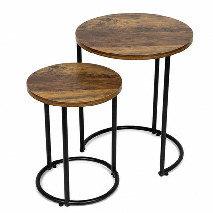Round Nesting Table Set of 2 Side End Coffee Tables Living Room Furniture