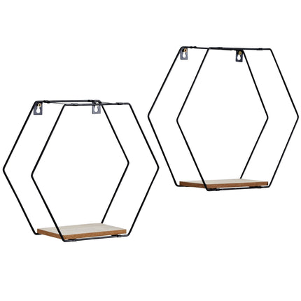 spot on dealz® Set of 2 Metal Wired Hexagon Wall Floating Shelves Elegant Design Fully Assembled Display Unit (Black)