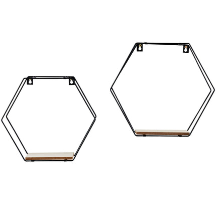 spot on dealz® Set of 2 Metal Wired Hexagon Wall Floating Shelves Elegant Design Fully Assembled Display Unit (Black)