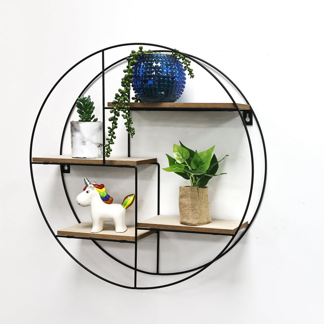 Round Floating Shelf 4 Shelves Wall Mounted - Black