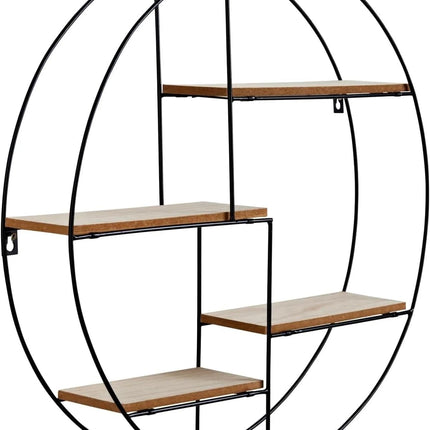 Round Floating Shelf 4 Shelves Wall Mounted - Black