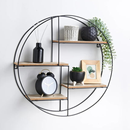Round Floating Shelf 4 Shelves Wall Mounted - Black