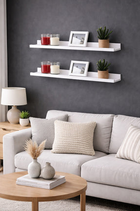 Set of 2 Floating Wall Mounted Shelf 48cm - White