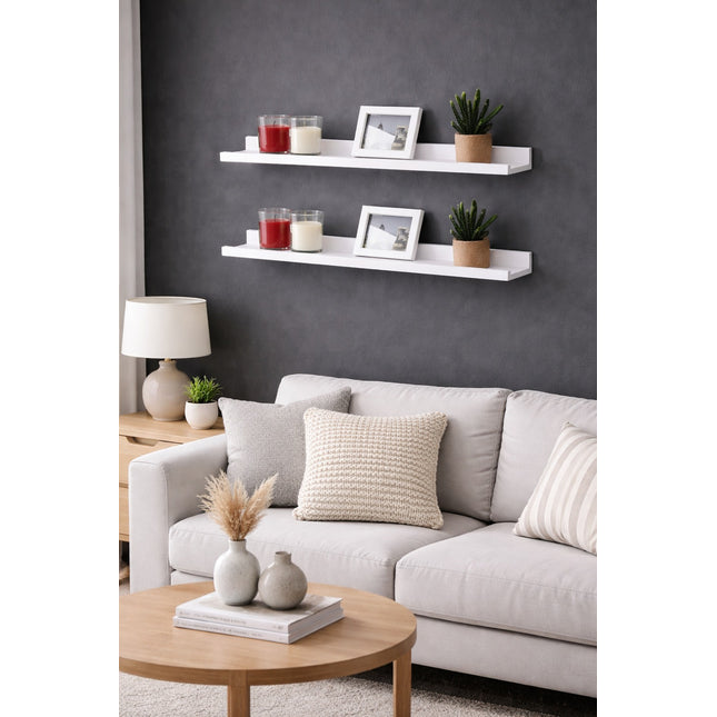 Set of 2 Floating Wall Mounted Shelf 48cm - White
