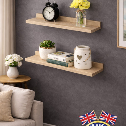 Set of 2 Floating Wall Mounted Shelf 48cm - Oak