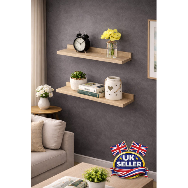Set of 2 Floating Wall Mounted Shelf 48cm - Oak