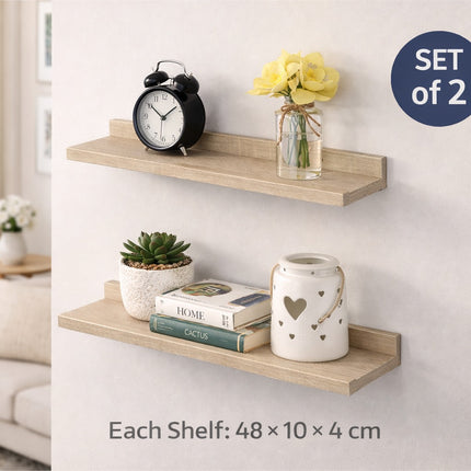 Set of 2 Floating Wall Mounted Shelf 48cm - Oak