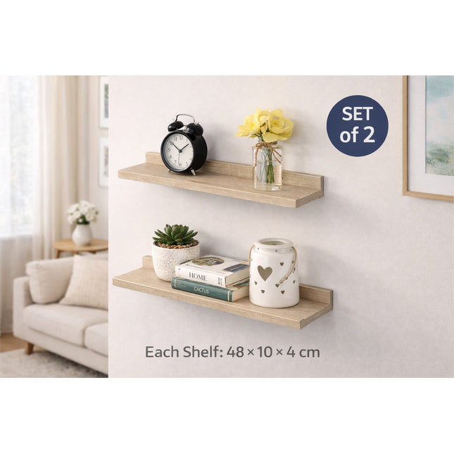 Set of 2 Floating Wall Mounted Shelf 48cm - Oak