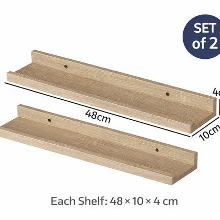 Set of 2 Floating Wall Mounted Shelf 48cm - Oak