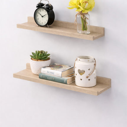 Set of 2 Floating Wall Mounted Shelf 48cm - Oak