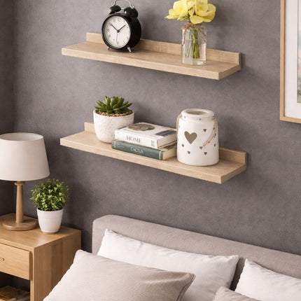 Set of 2 Floating Wall Mounted Shelf 48cm - Oak
