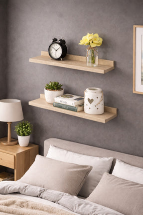 Set of 2 Floating Wall Mounted Shelf 48cm - Oak