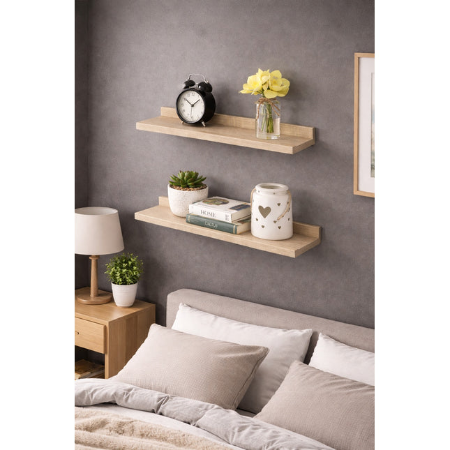 Set of 2 Floating Wall Mounted Shelf 48cm - Oak