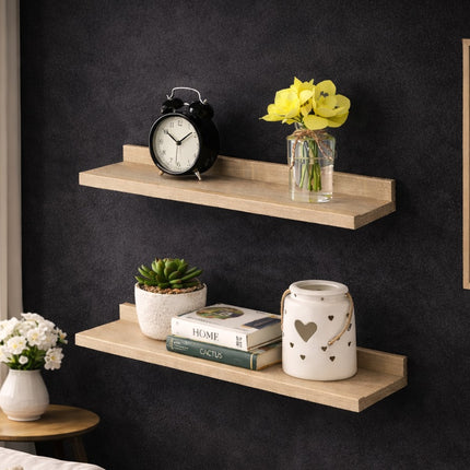Set of 2 Floating Wall Mounted Shelf 48cm - Oak