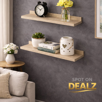 Set of 2 Floating Wall Mounted Shelf 48cm - Oak