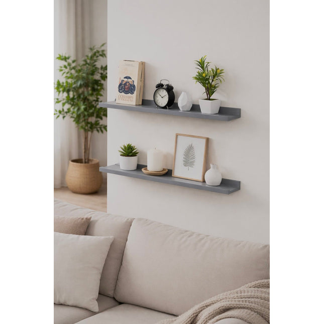 Set of 2 Floating Wall Mounted Shelf 80cm - Grey