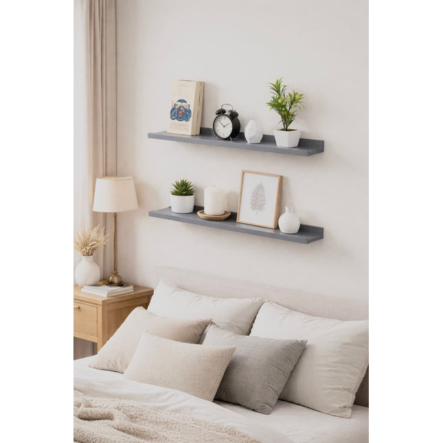 Set of 2 Floating Wall Mounted Shelf 80cm - Grey