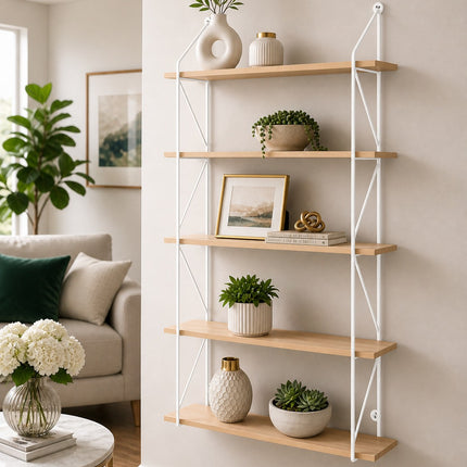 5 Tier Metal Wire Floating Shelf - White