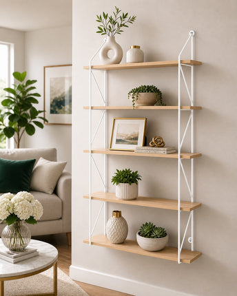 5 Tier Metal Wire Floating Shelf - White