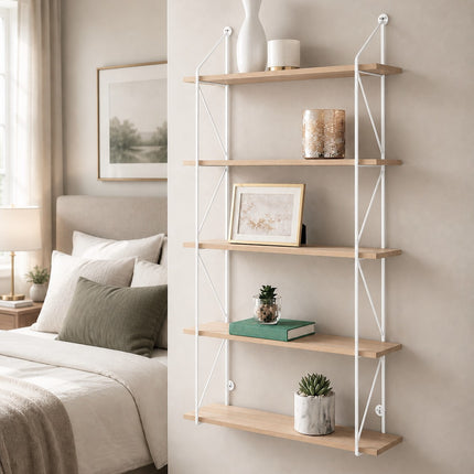 5 Tier Metal Wire Floating Shelf - White