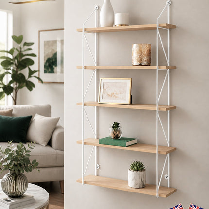 5 Tier Metal Wire Floating Shelf - White