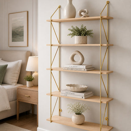 5 Tier Metal Wire Floating Shelf - Gold