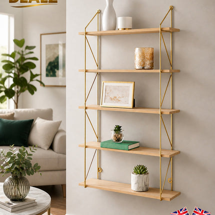 5 Tier Metal Wire Floating Shelf - Gold