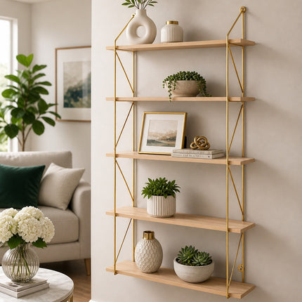 5 Tier Metal Wire Floating Shelf - Gold