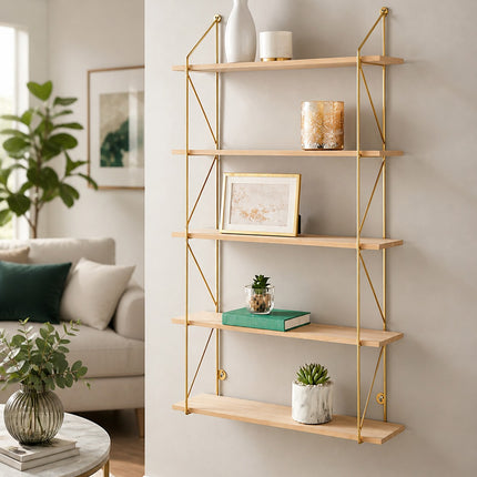 5 Tier Metal Wire Floating Shelf - Gold