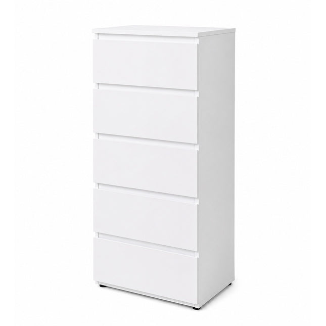 White High Gloss 5 Drawer Chest of Drawers Slim Storage Cabinet Modern Bedroom Unit