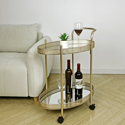 Drinks Trolley Kitchen Island Bar Serving Cart - Gold