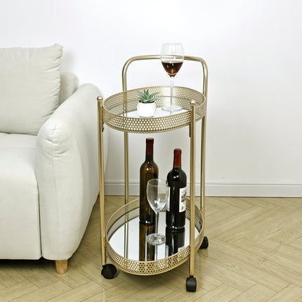 Drinks Trolley Kitchen Island Bar Serving Cart - Gold
