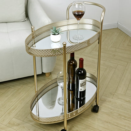 Drinks Trolley Kitchen Island Bar Serving Cart - Gold