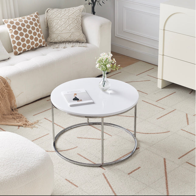 Round Coffee Table for Living Room High Gloss - White
