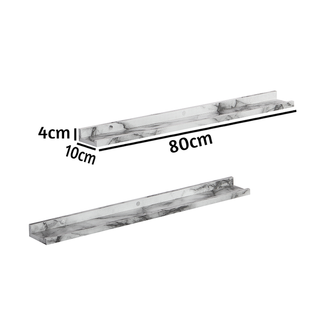 Set of 2 Floating Wall Mounted Shelf 80cm - Marble Effect