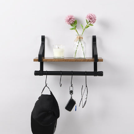 Rectangle Floating Hanging Shelf with Hooks- Rustic